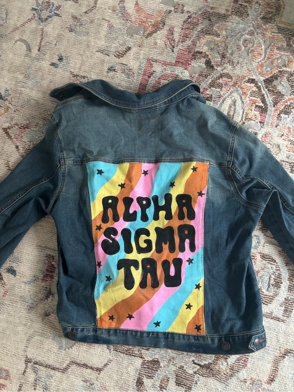 Alpha Sigma Tau Denim Jacket with Hand Painted Back Patch